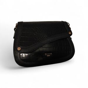 Dune London Black Croc-Pattern Crossbody Bag